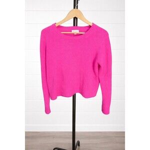 SPRING & MERCER 100% CASHMERE HOT PINK CREW NECK LONG SLEEVE SWEATER  L